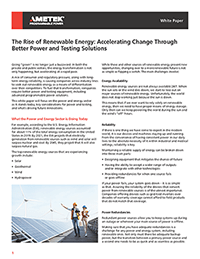 The Rise of Renewable Energy: Accelerating Change Through Better Power and Testing Solutions The Rise of Renewable Energy: Accelerating Change Through Better Power and Testing Solutions